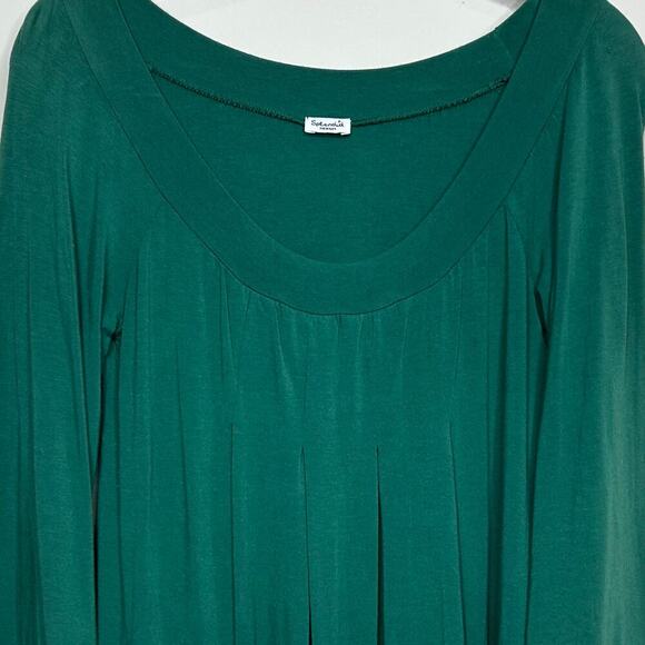 Splendid Green Pleated Babydoll Trapeze Dress Size M Pima Cotton Modal Tunic - Picture 2 of 9